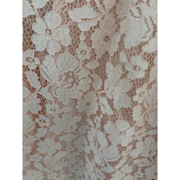 Blush Lace High Neck Blouse – Sheer Floral Romantic Top Size L - Picture 5 of 8